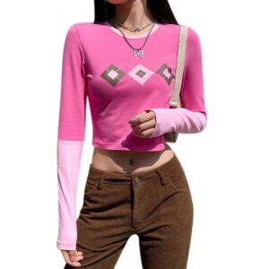 argyle-pink-sweat-y2k-crop-top-t-shirt-women argyle-pink-sweat-y2k-crop-top-t-shirt-women